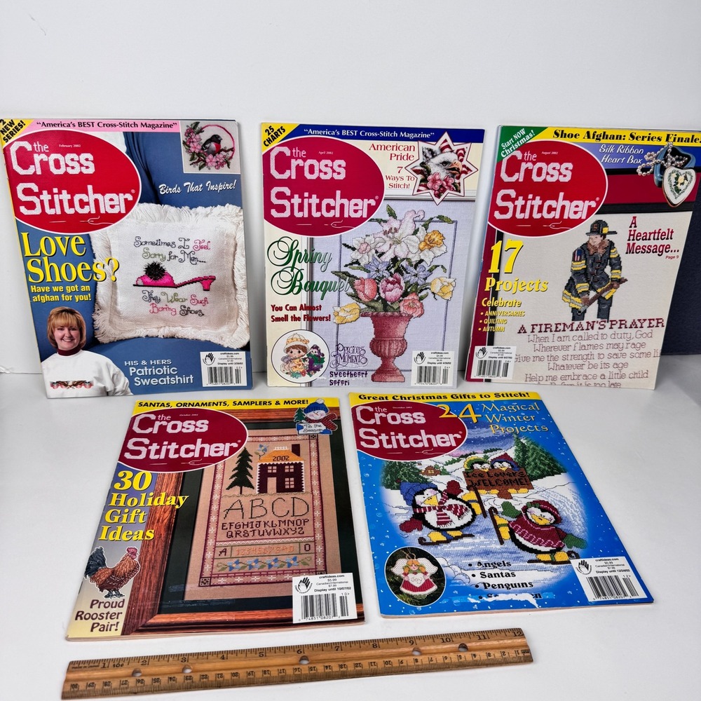 2002 The Cross Stitcher Magazine lot of 5 Christmas Autumn Patriotic Floral Bird